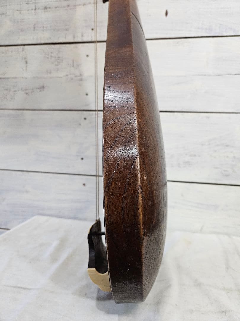 日本のアンティーク 筑前琵琶 四弦五柱　撥 弦楽器 和楽器 琵琶 木製 半月飾り