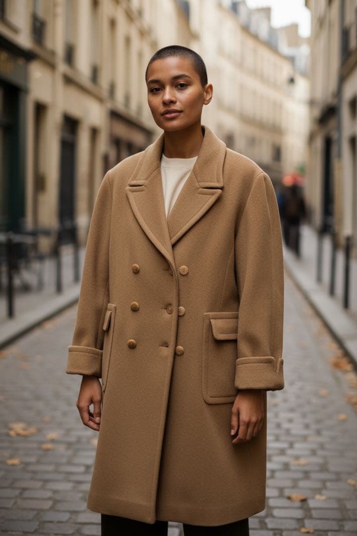 美品　HERMES ダブル ロングコート 40 ベージュ　キャメル100%