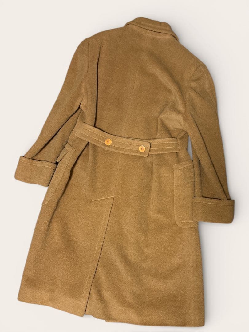 美品　HERMES ダブル ロングコート 40 ベージュ　キャメル100%