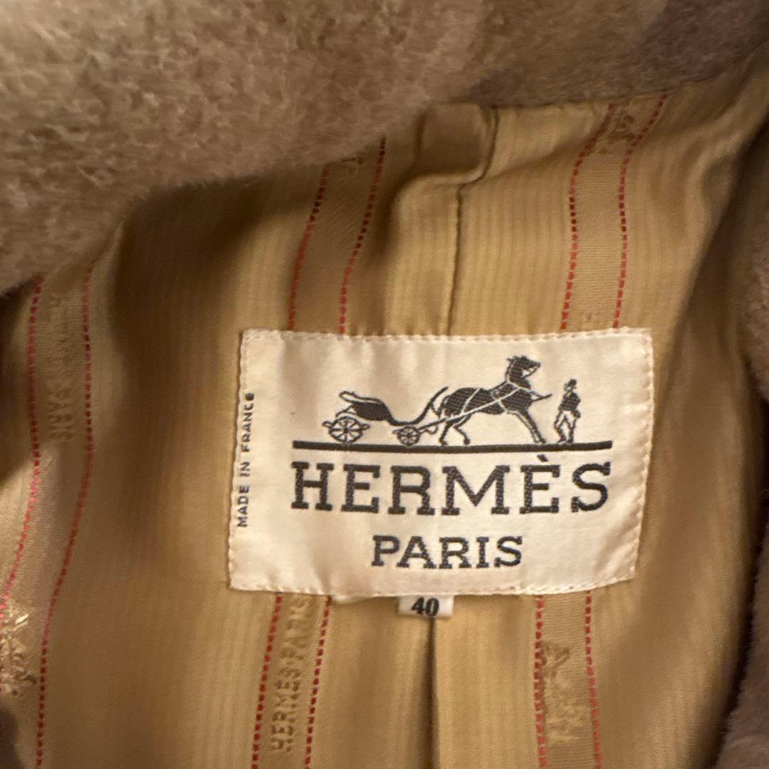 美品　HERMES ダブル ロングコート 40 ベージュ　キャメル100%
