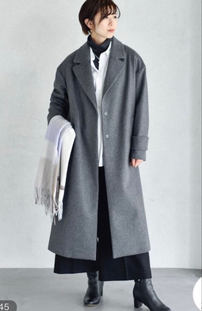 アンタイトル　ダークグレー カシミヤ混紡 ロングコート