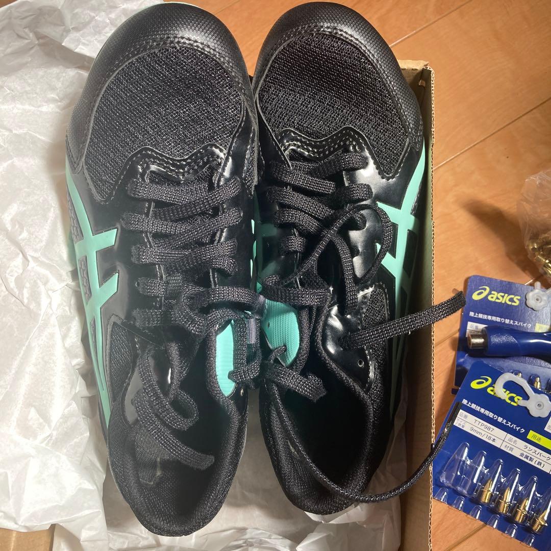 asics スパイクシューズ ブラック/ミント　25センチ
