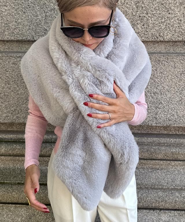 ★JENNEジェンヌ★リッチボリュームファーケープ★ライトグレー