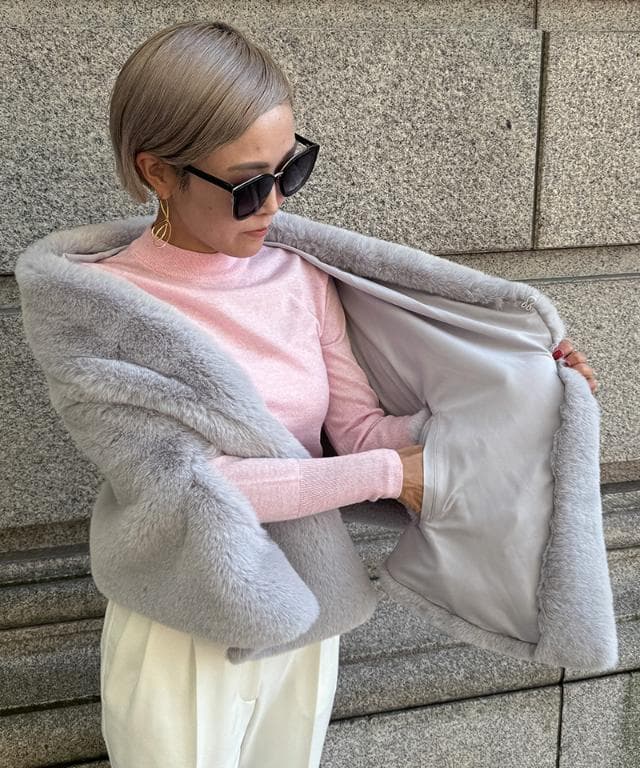 ★JENNEジェンヌ★リッチボリュームファーケープ★ライトグレー