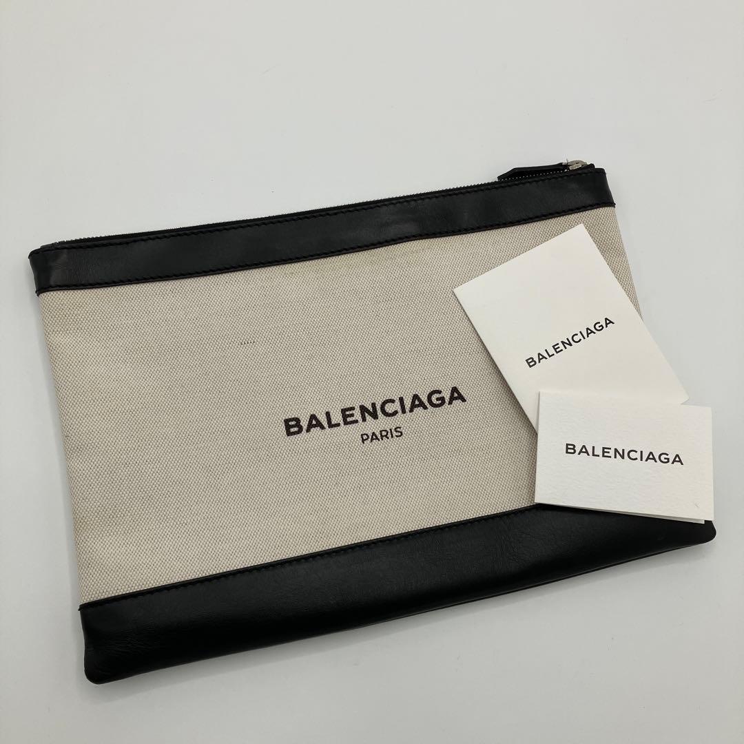 【美品】BALENCIAGA 373834 キャンバス レザー クラッチバッグ