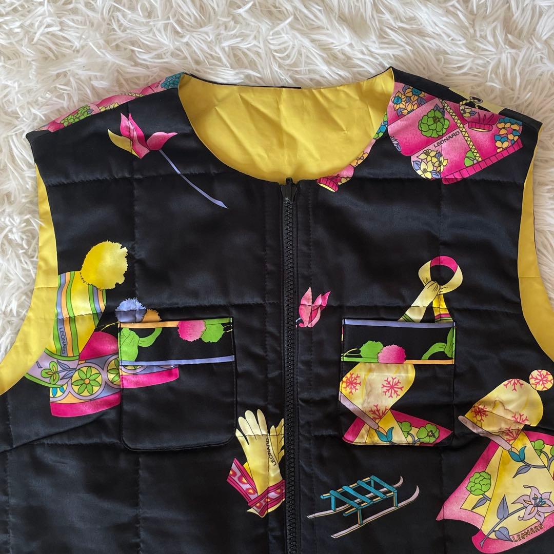 極美品★LEONARD レオナールスポーツ リバーシブル 中綿入りベスト ジレ