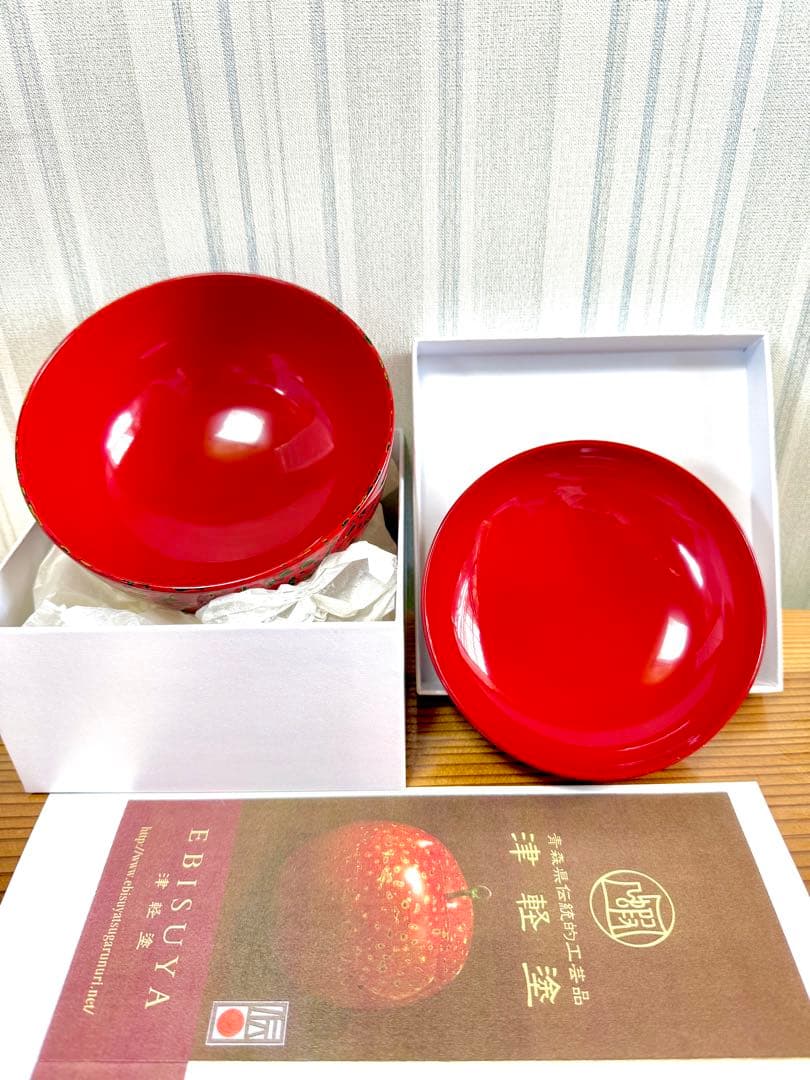 新品3.2万を半値❗️天然木津軽唐塗朱色蓋付き椀