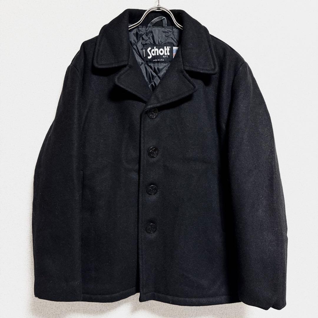 USA製 Schott ピーコート ウールコート ブラック メンズ 44