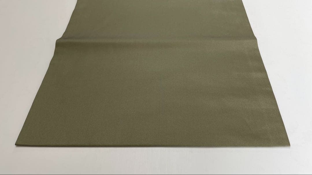 【美品】刺繍の美しい塩瀬の名古屋帯 桐 菊 オリーブグリーン 金銀糸 長尺