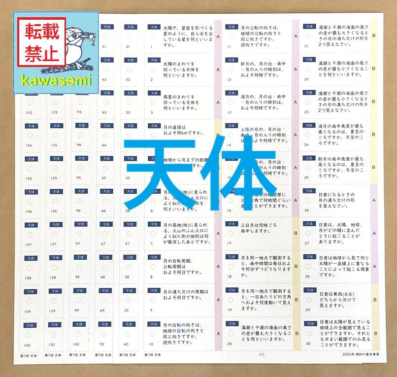 【中学受験】理科の基本事項 知識編 理科 暗記カード フルセットb