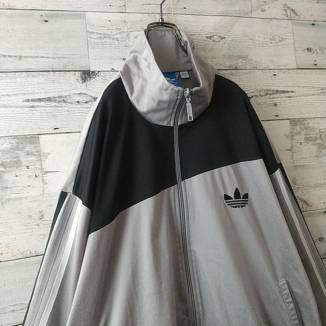 希少サイズ☆アディダス 刺繍ロゴ トラックジャケット 3L相当 グレー×ブラック