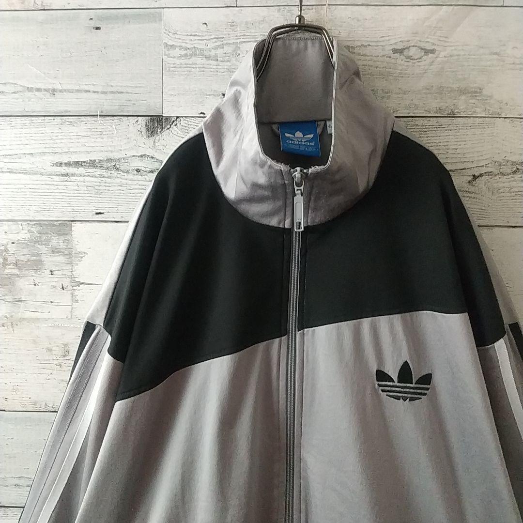 希少サイズ☆アディダス 刺繍ロゴ トラックジャケット 3L相当 グレー×ブラック