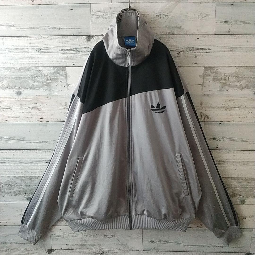 希少サイズ☆アディダス 刺繍ロゴ トラックジャケット 3L相当 グレー×ブラック