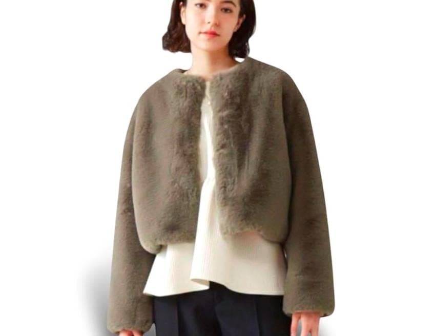 定価5.1万★ほぼ未使用★マルティニークファーコートベージュグレージュハーフエコ