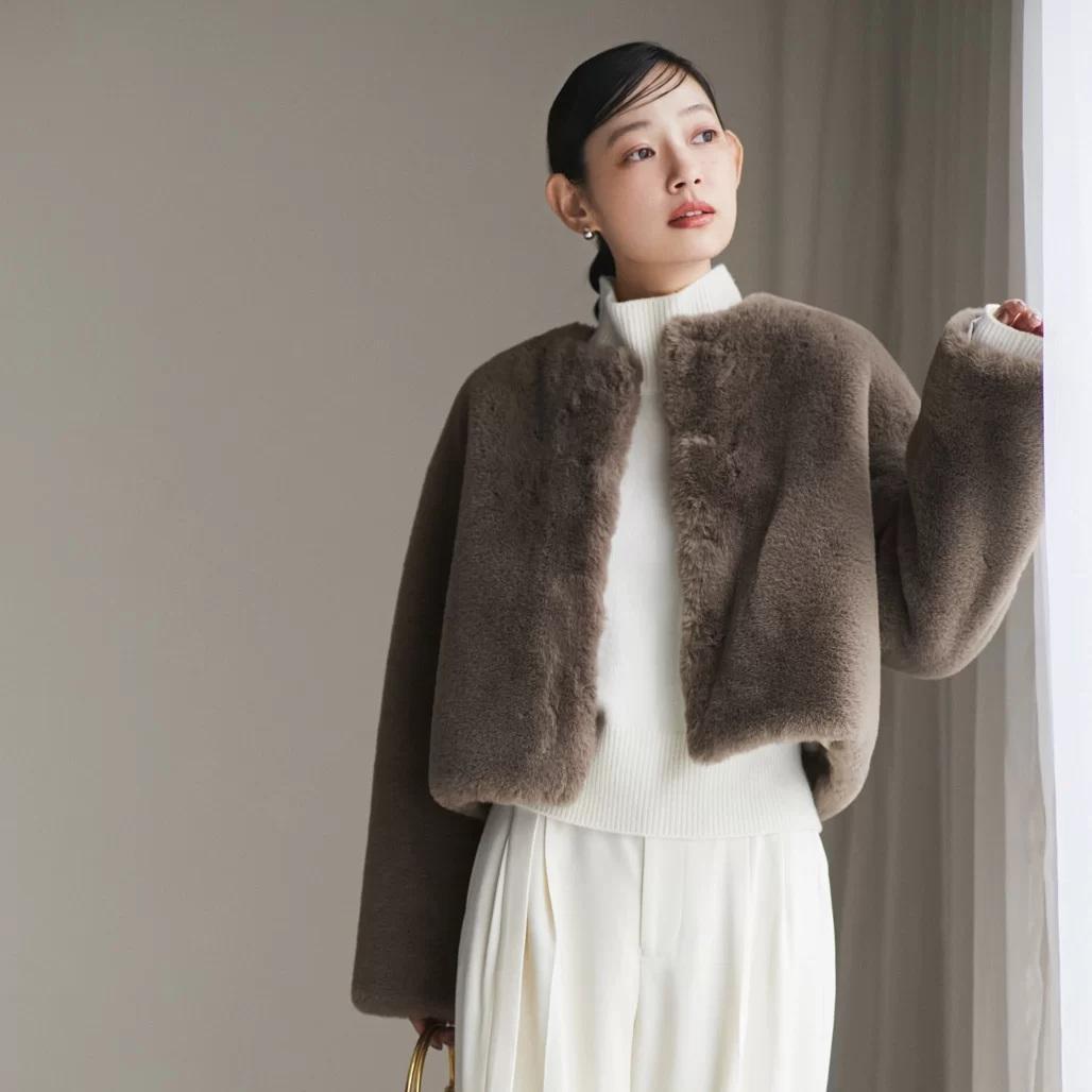 定価5.1万★ほぼ未使用★マルティニークファーコートベージュグレージュハーフエコ