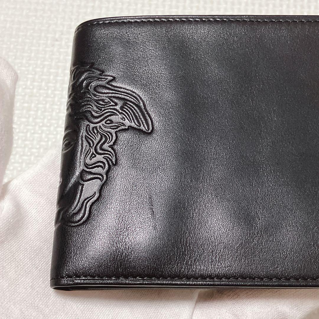 未使用　VERSACE ヴェルサーチ　レザー二つ折り財布　ブラック　黒　箱付き