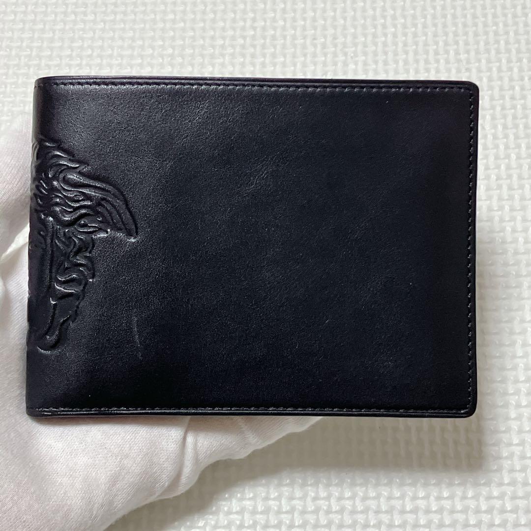 未使用　VERSACE ヴェルサーチ　レザー二つ折り財布　ブラック　黒　箱付き