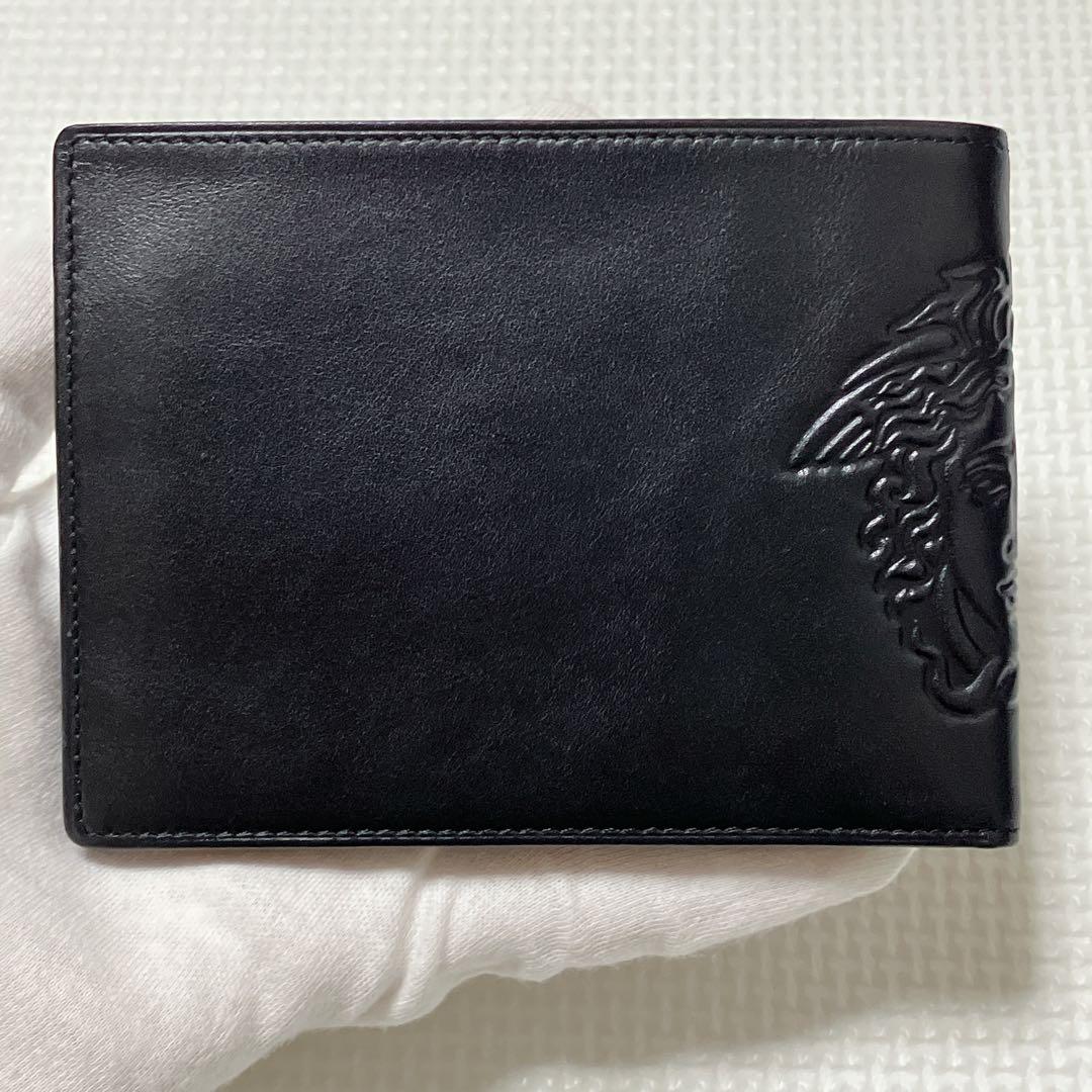 未使用　VERSACE ヴェルサーチ　レザー二つ折り財布　ブラック　黒　箱付き