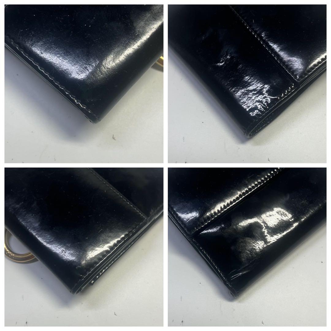 正規美品　GUCCI グッチ アビー エナメル 二つ折り財布 ブラック