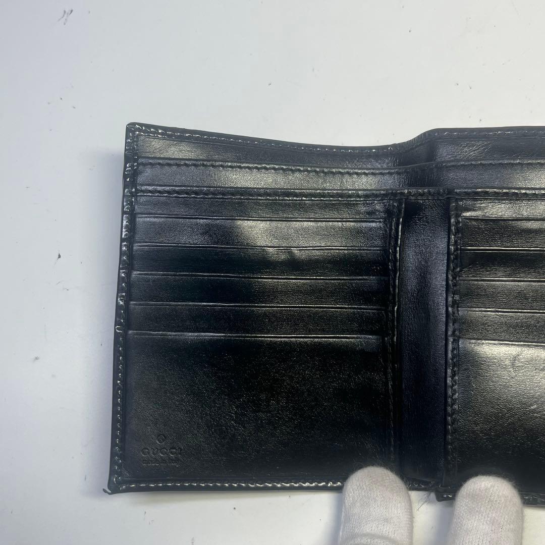 正規美品　GUCCI グッチ アビー エナメル 二つ折り財布 ブラック