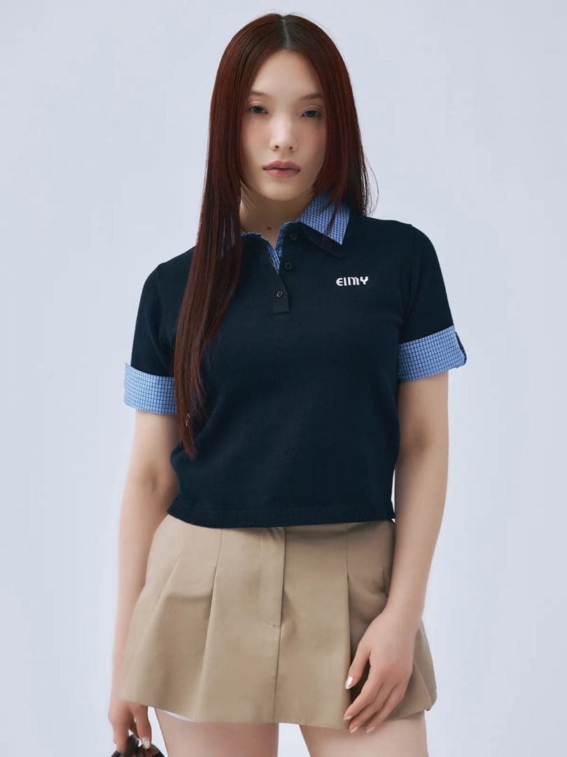 eimy istoire ハーフスリーブダブルカラーニット エイミーイストワール