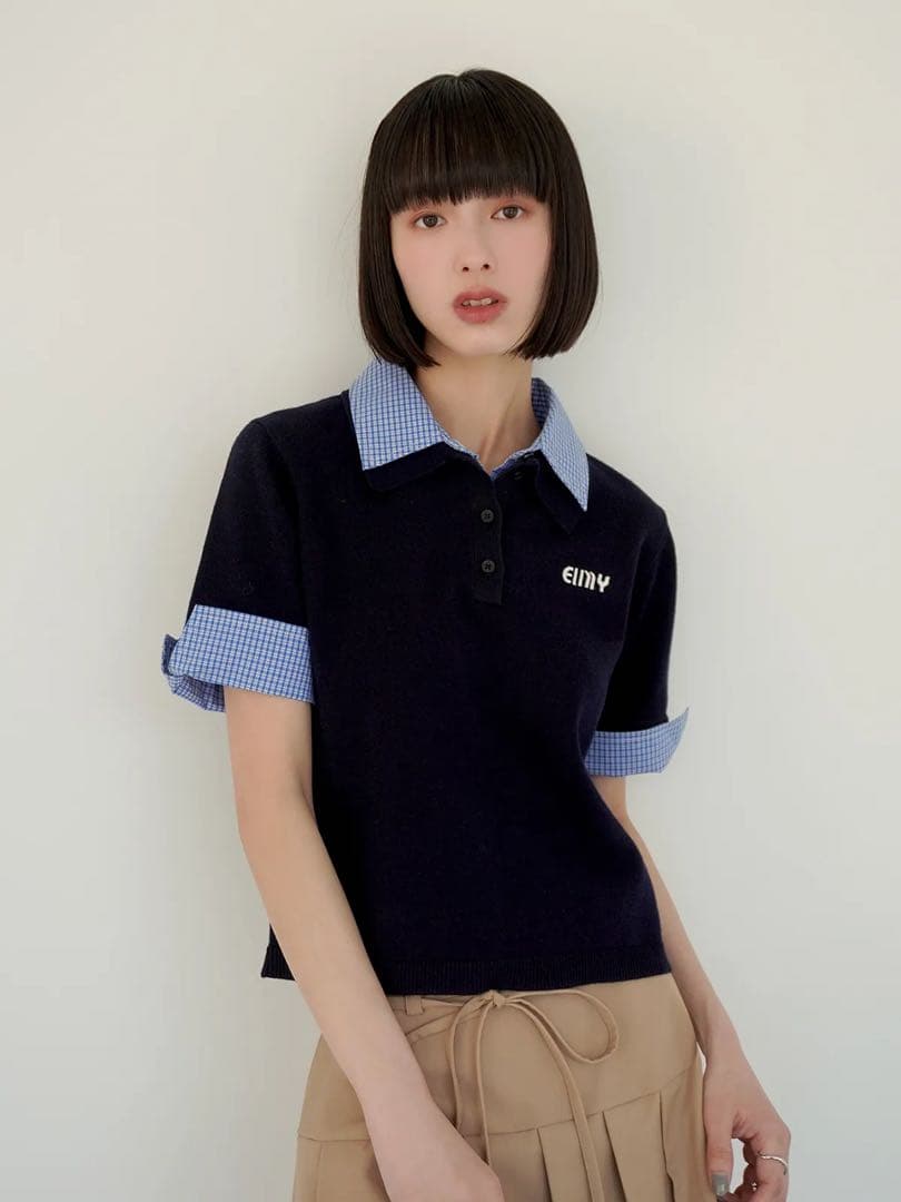 eimy istoire ハーフスリーブダブルカラーニット エイミーイストワール