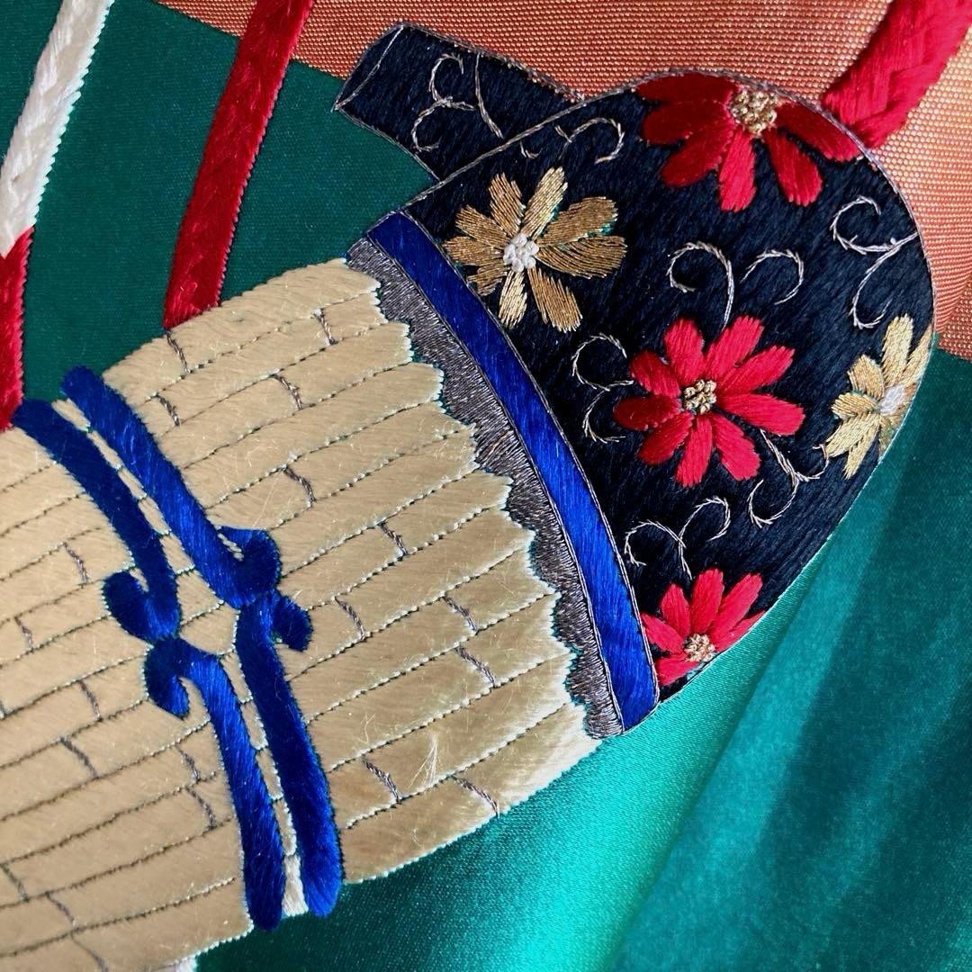 アンティーク名古屋帯　扇子の刺繍　大正ロマン　正絹　上質　金駒刺繍　No8-26