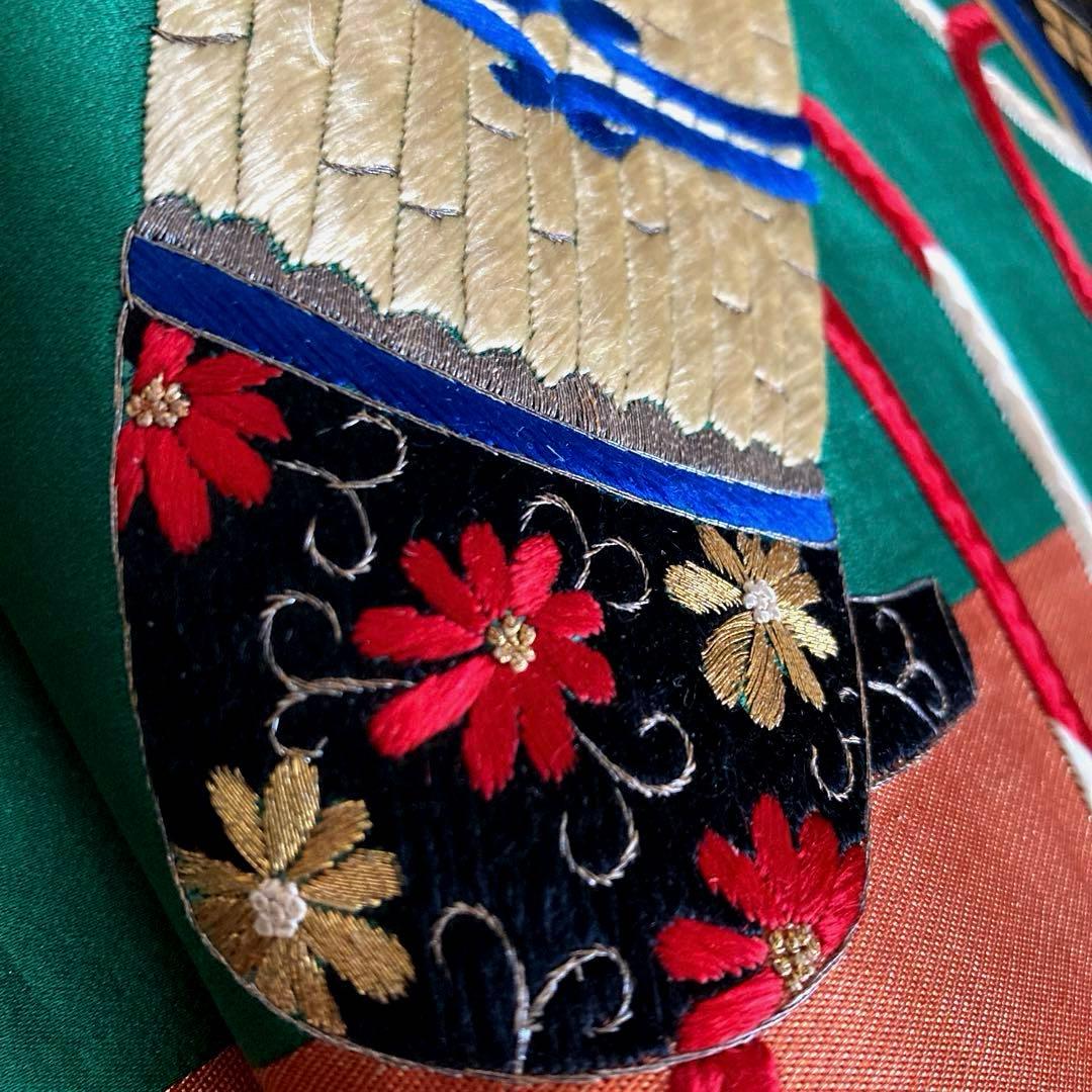 アンティーク名古屋帯　扇子の刺繍　大正ロマン　正絹　上質　金駒刺繍　No8-26