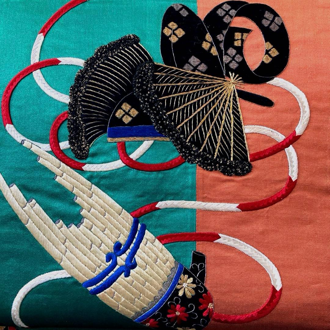 アンティーク名古屋帯　扇子の刺繍　大正ロマン　正絹　上質　金駒刺繍　No8-26