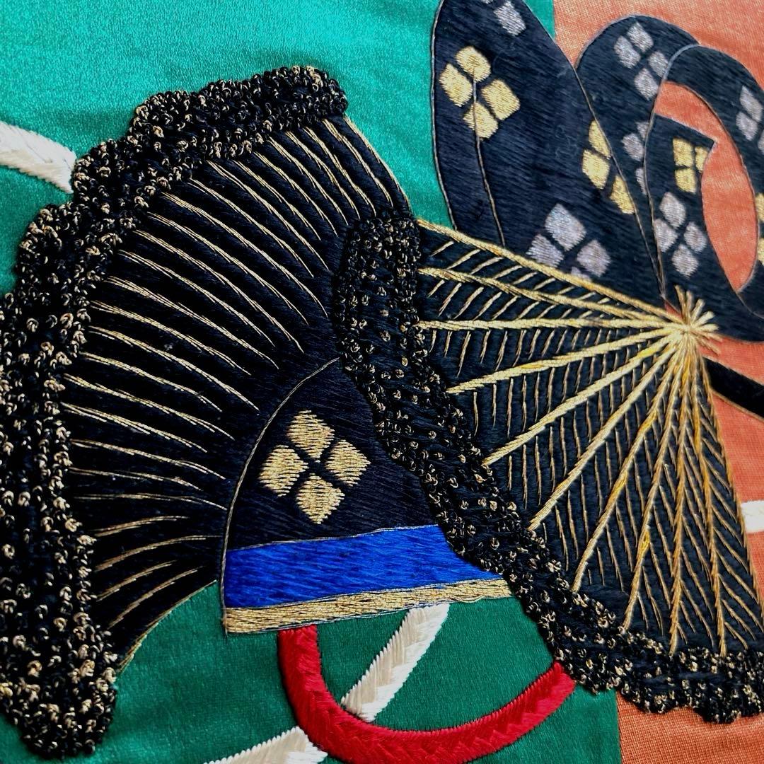 アンティーク名古屋帯　扇子の刺繍　大正ロマン　正絹　上質　金駒刺繍　No8-26