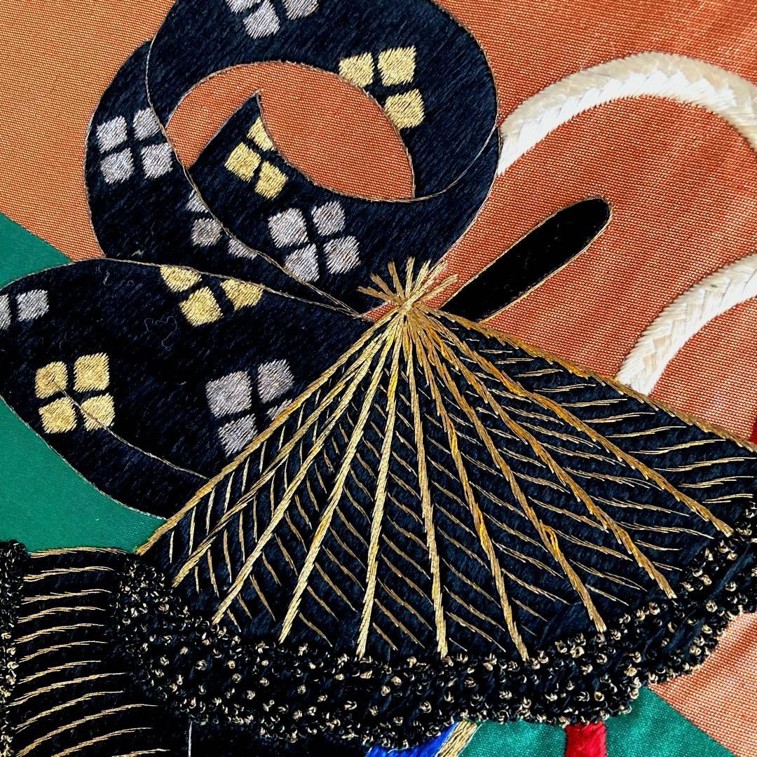 アンティーク名古屋帯　扇子の刺繍　大正ロマン　正絹　上質　金駒刺繍　No8-26