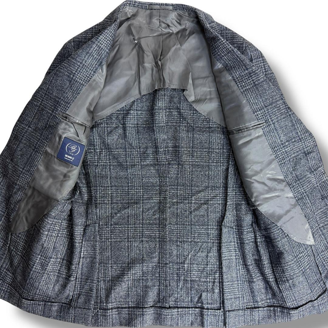 J6472美品ビームスFリングヂャケット製シルクカシミヤグレンプレイドジャケット