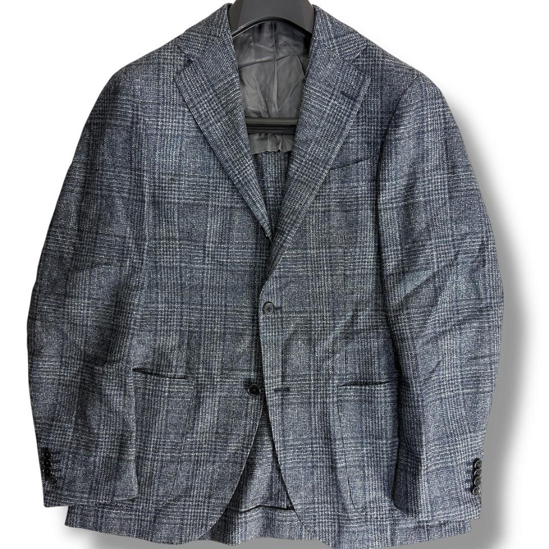 J6472美品ビームスFリングヂャケット製シルクカシミヤグレンプレイドジャケット