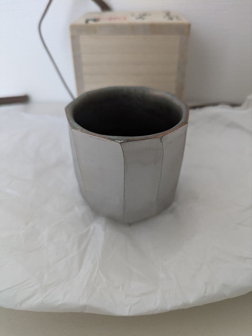 内田鋼一 　白金彩面取　プラチナ彩　共箱　ぐい呑み　UCHIDA KOUICHI