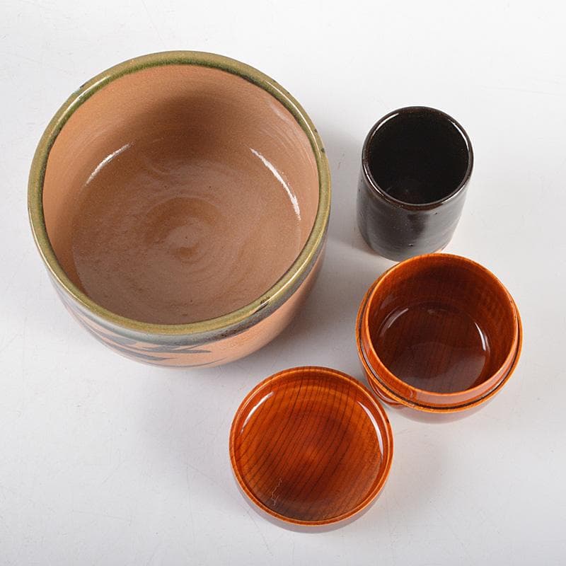 茶道具　飛騨春慶塗　茶箱　棗　茶碗など　五点　一式　共箱　M　R5769