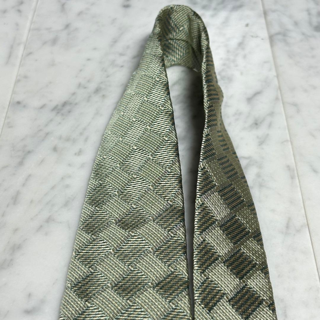 HERMES ネクタイ グリーン系 パターン柄 畳 ファソネ H柄