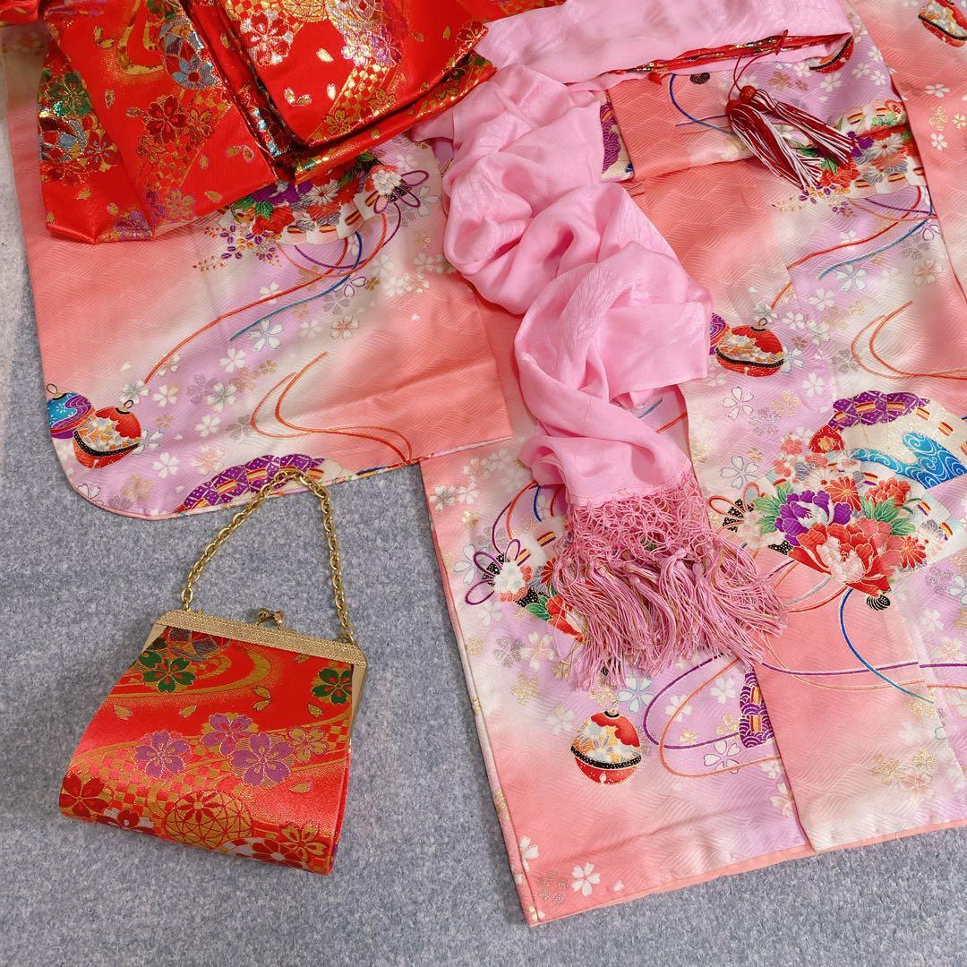 七五三 7歳 正絹 着物 作り帯 バッグ 草履 小物 フルセット