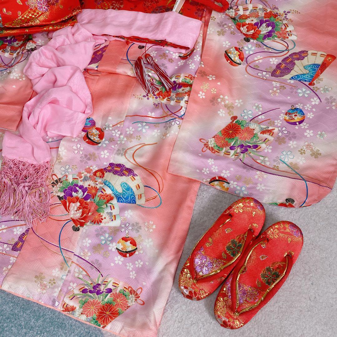 七五三 7歳 正絹 着物 作り帯 バッグ 草履 小物 フルセット