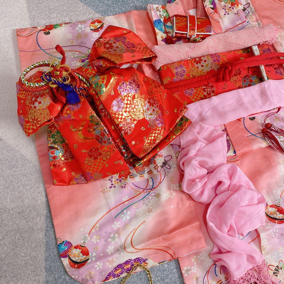 七五三 7歳 正絹 着物 作り帯 バッグ 草履 小物 フルセット