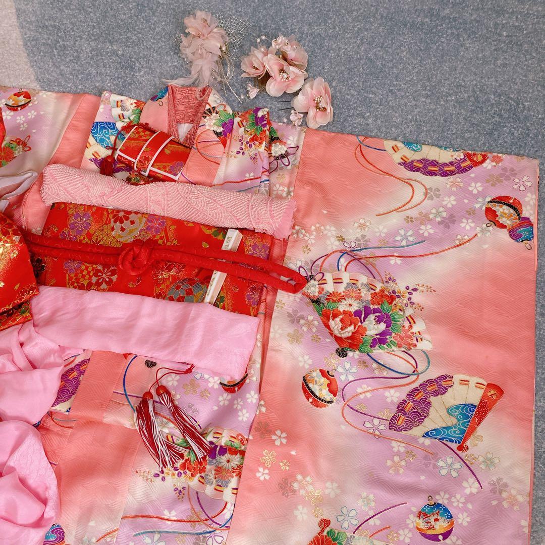 七五三 7歳 正絹 着物 作り帯 バッグ 草履 小物 フルセット