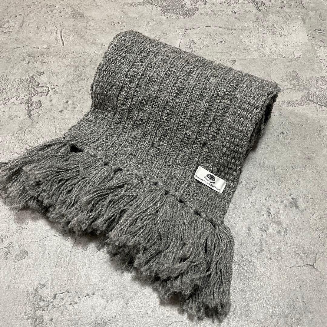 新品10780円 ブラックシープ ウール ローゲージマフラー フリンジ 英国製