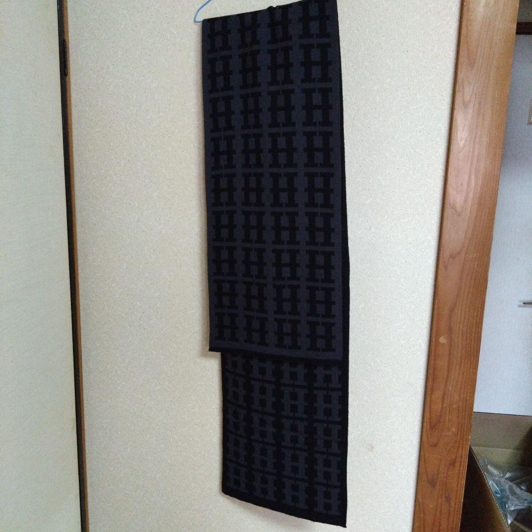 ※SH様 HERMES Hロゴ　マフラー グレー/ブラック※箱、タグ無し