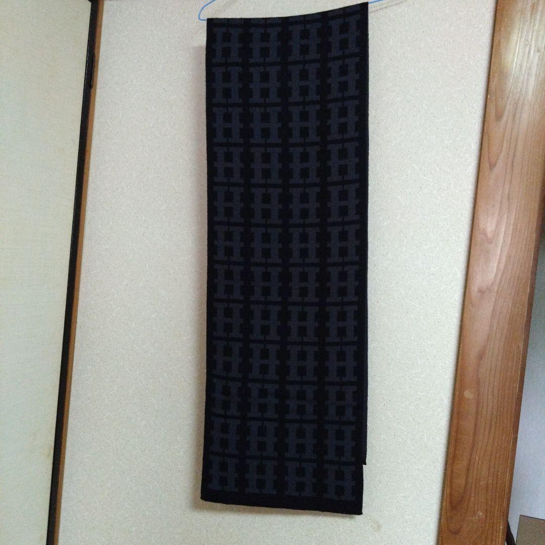 ※SH様 HERMES Hロゴ　マフラー グレー/ブラック※箱、タグ無し