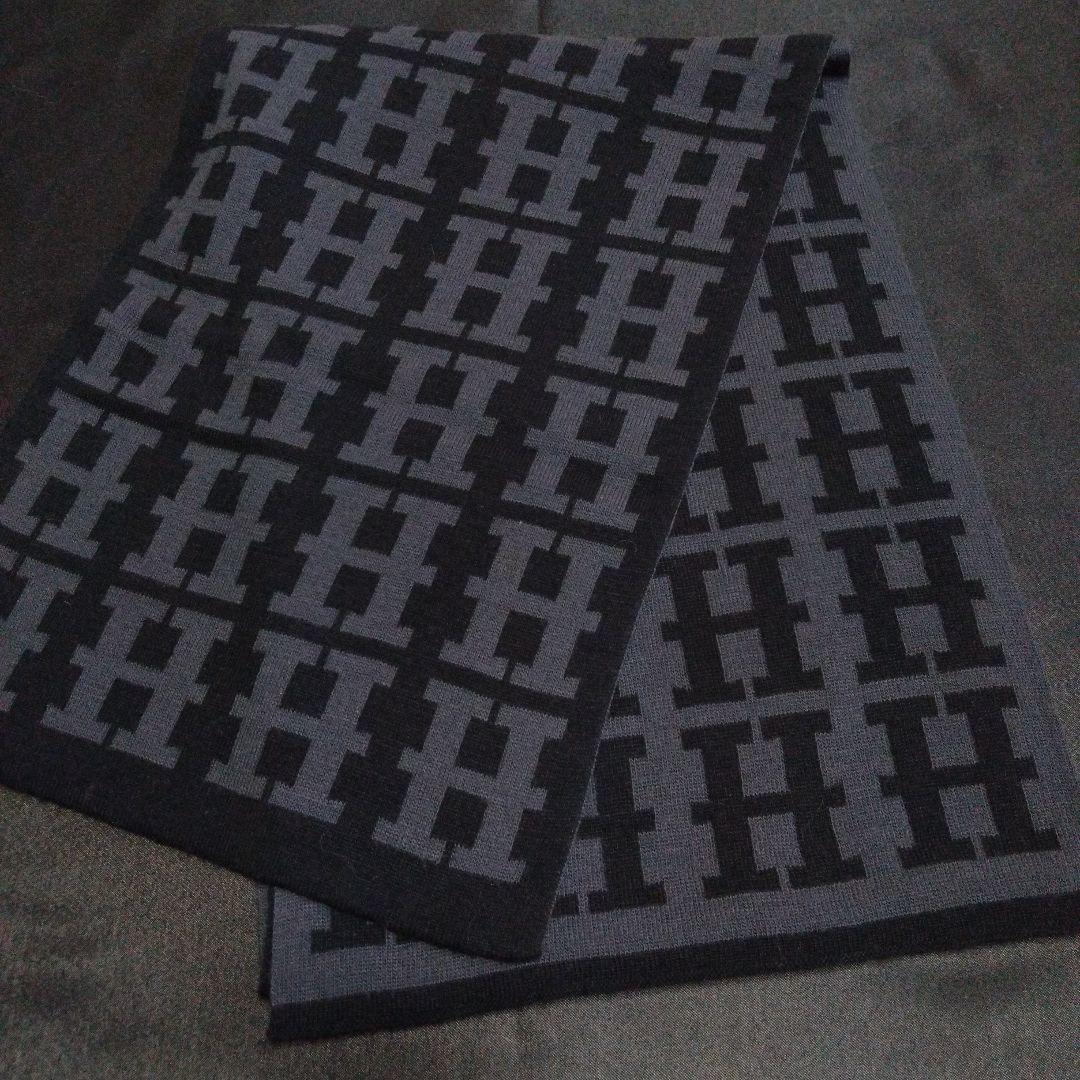 ※SH様 HERMES Hロゴ　マフラー グレー/ブラック※箱、タグ無し