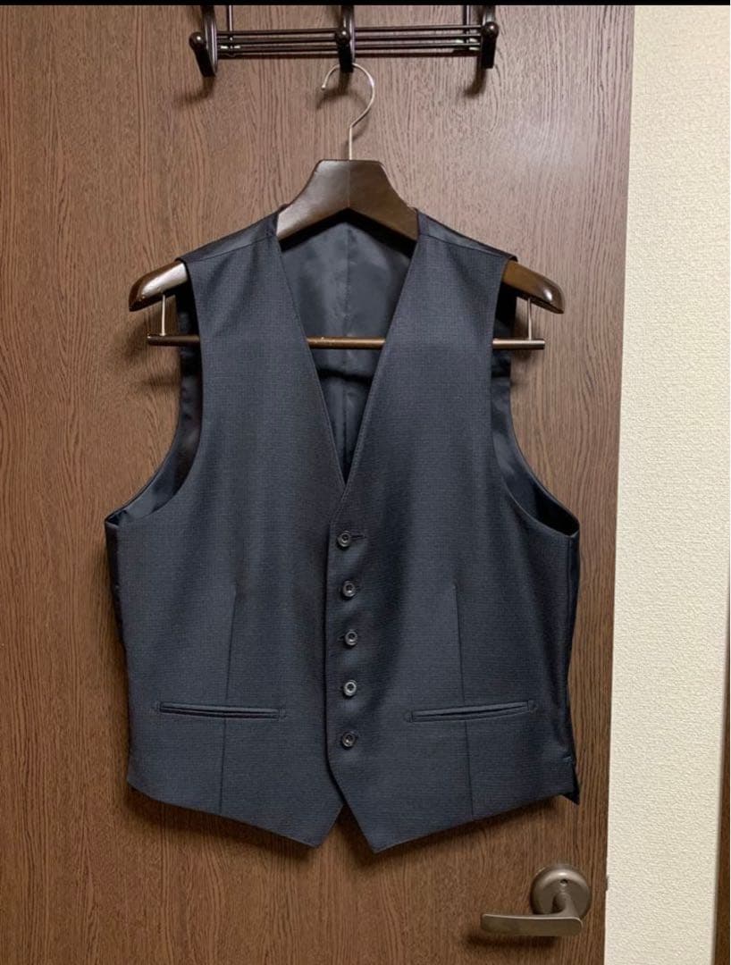 AB5新品！高級イタリアREDAウール100%極上3ピーススーツ！ネイビーグレー