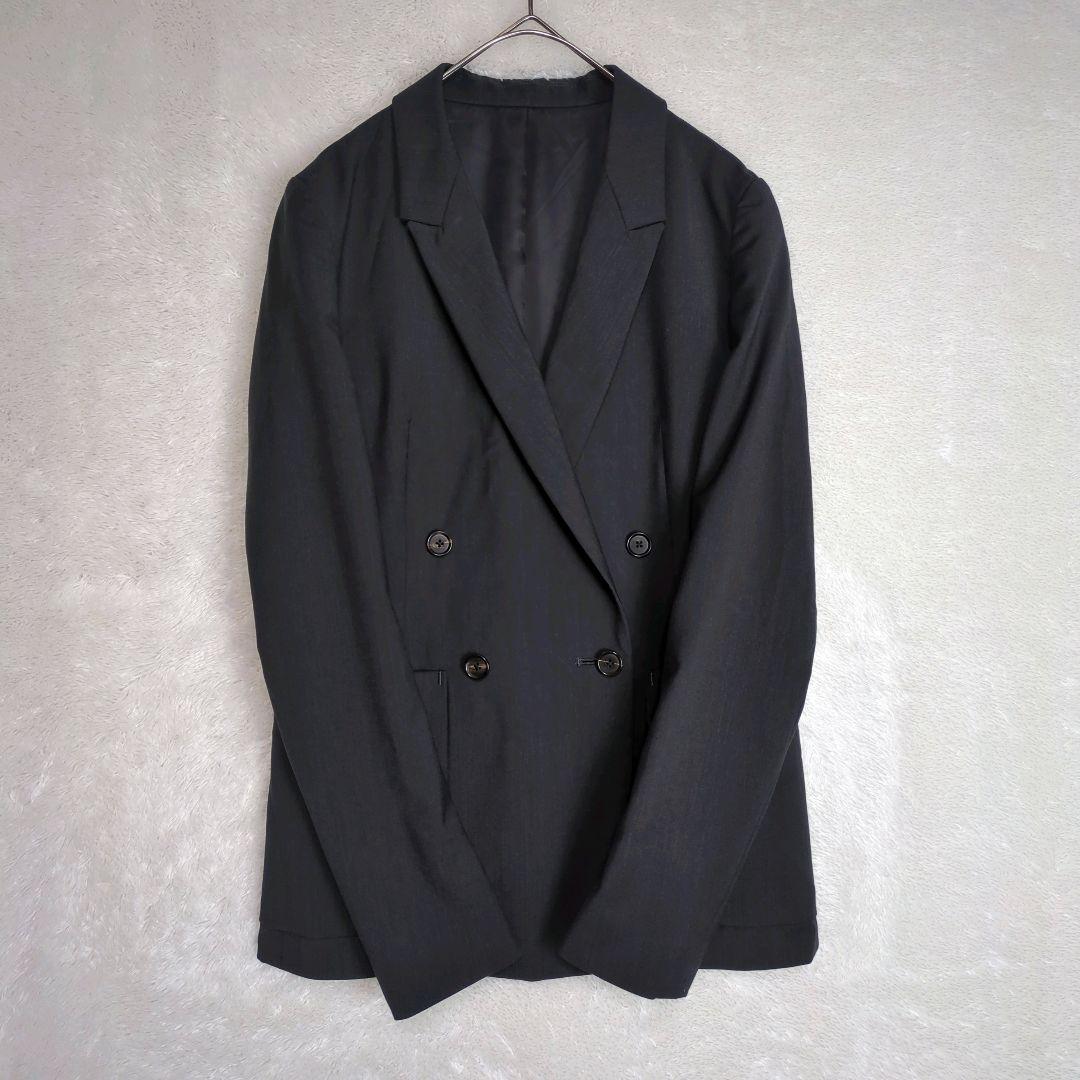 ダブルブレストジャケット 38(M) カシミヤ混 ウール ブラック系 古着