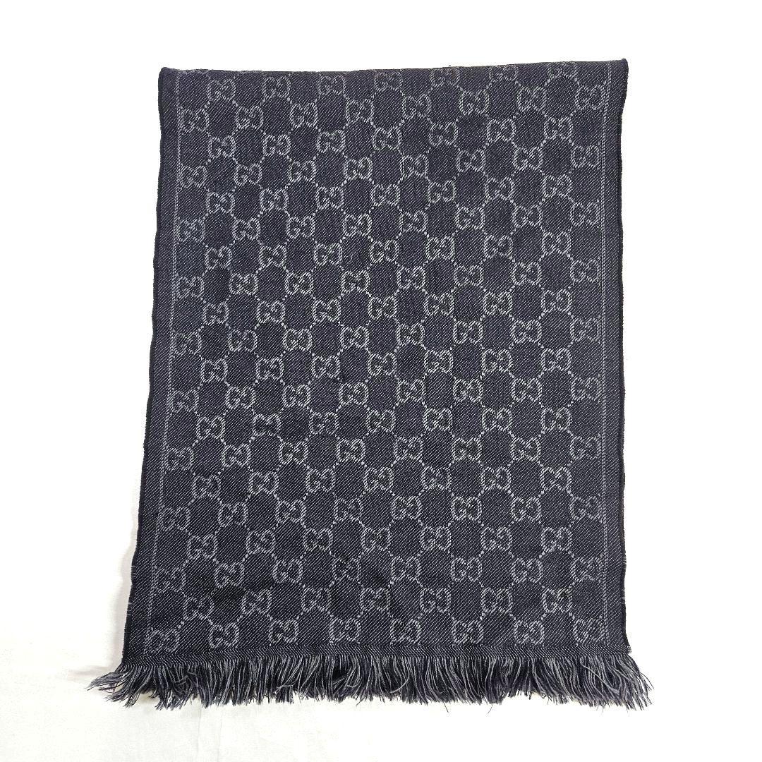 GUCCI グッチ ストール ショール マフラー ネイビー グレー GG柄