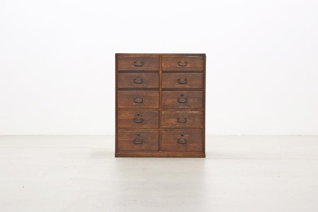 レトロ 無垢材 10杯 小引き出し 収納 抽斗 書類 小物入れ ヴィンテージ