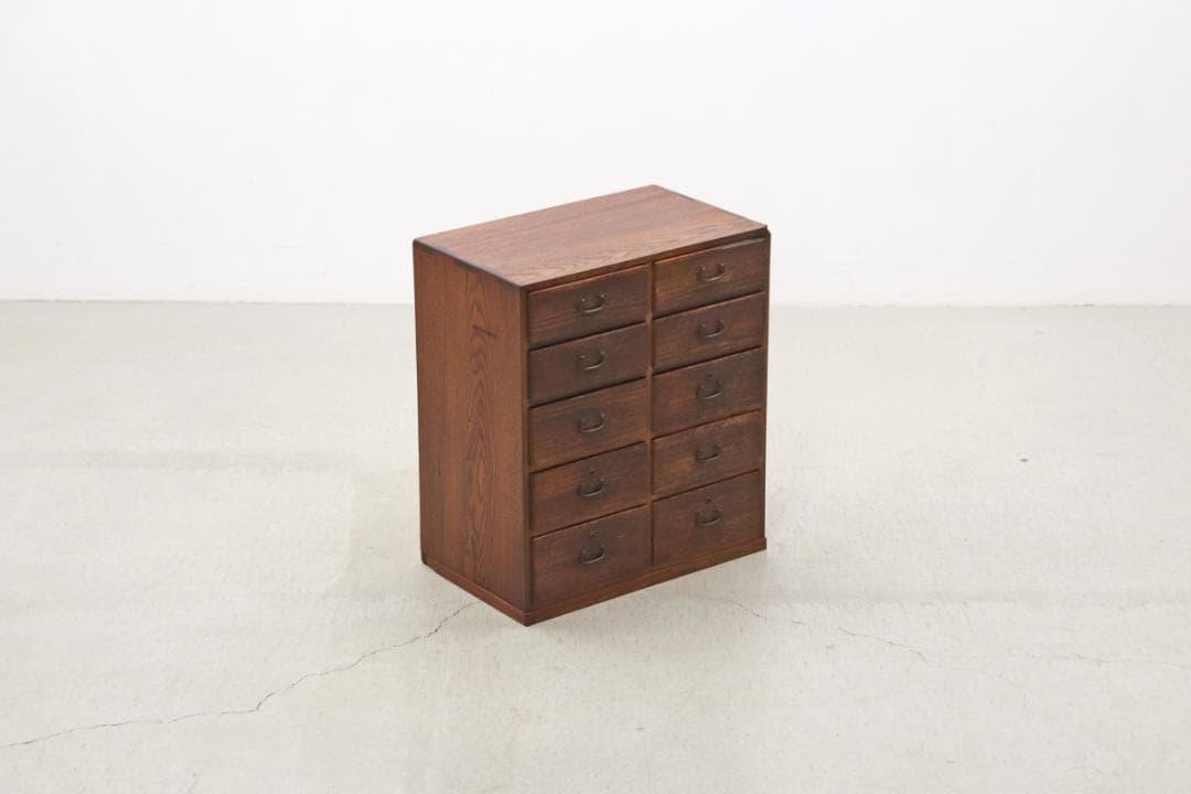 レトロ 無垢材 10杯 小引き出し 収納 抽斗 書類 小物入れ ヴィンテージ