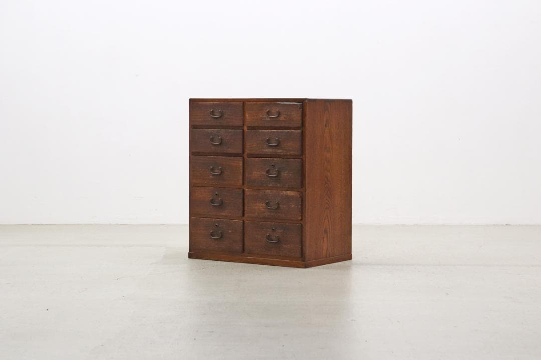 レトロ 無垢材 10杯 小引き出し 収納 抽斗 書類 小物入れ ヴィンテージ